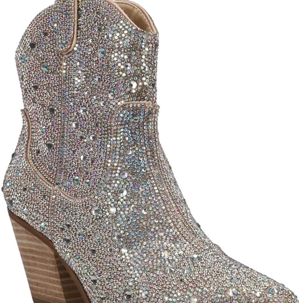 Silver Rhinestone Ankle Booties with Western Style